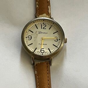 Geneva Brown Leather Strap Watch with Gold Tone Case